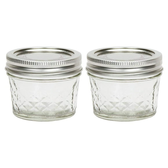 Set of 4 Jars-Plus 4 Extra Lids Ball Mason Jelly Jars-8 oz Clear Quilted Glass 